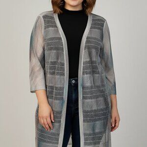 Lightweight Open Weave 3/4 Sleeve Sweater Blue XL